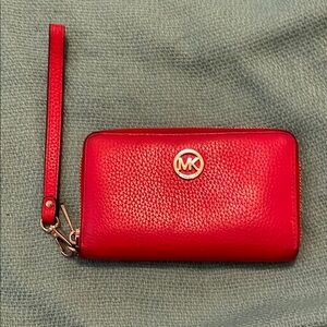 Michael Kors orange/red  pebbled leather wallet/wristlet